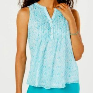 Charter Club Plus Size Aqua Printed Pintucked Tank